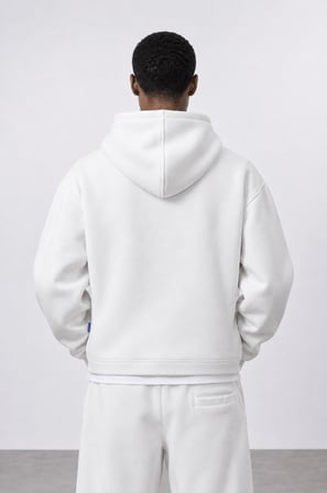 Erkek Cep Detaylı Panda Oversize Zip Ekru