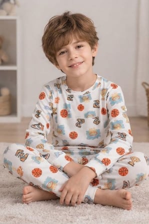 Erkek Çocuk Uzaylı-Basketli Baskılı Pamuklu Pijama Takım TKM1030