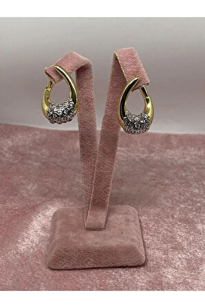 Zirkon Taş detaylı Gold Çelik Küpe