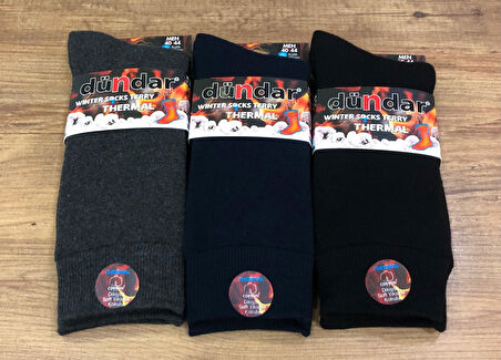 3 Lü Dündar Erkek Termal Havlu Kışlık Soket Dikişsiz Çorap 40 - 44 No