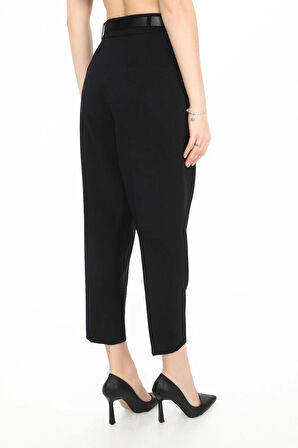 BELİZZİA BOYFRİEND KEMERLİ SİYAH KADIN PANTOLON 