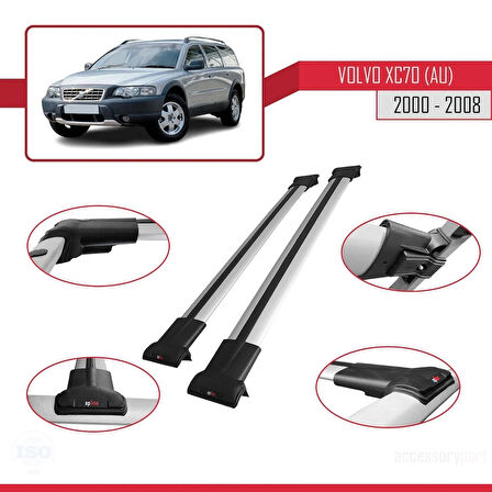 Volvo XC70 (P2) 2000-2007 Arası ile Uyumlu FLY Model Ara Atkı Tavan Barı Gri 2 Adet