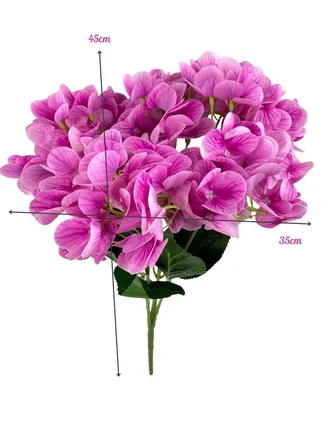 Yapay Çiçek Islak Ortanca Çiçeği Fuşya Desenli Model 45cm 5Dal Islak Gerçeksi Dokulu