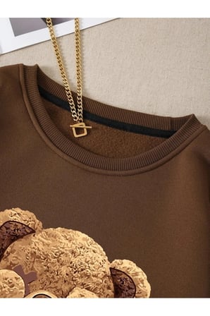 Unisex Surprıse Ayı Baskılı Bisiklet Yaka Sweatshirt