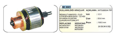 KOLLEKTÖR 12V 9 DİŞ RENAULT CLIO-KANGO-CITR-BERLINGO-C5 HDI -HYUNDAI ELANTRA DİZEL MITSUBISHI TİP