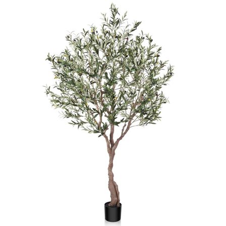 Yapay Zeytin Ağacı Doğal Kök Detaylı Büyük Dolgun Model Siyah Saksıda 190cm Yapay Ağaç