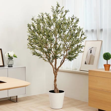 Yapay Zeytin Ağacı Doğal Kök Detaylı Büyük Dolgun Model Siyah Saksıda 190cm Yapay Ağaç