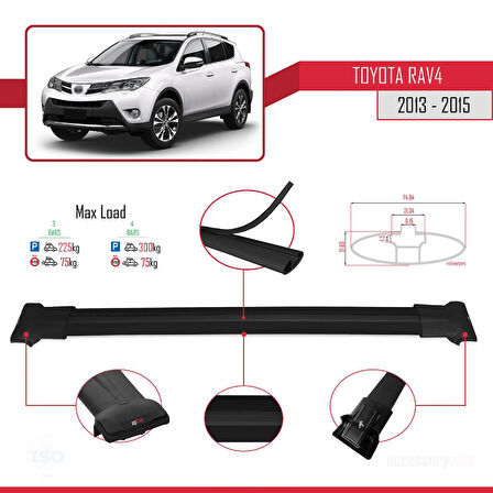 Toyota RAV4 IV (XA40) Pre-Facelift 2013-2015 Arası ile Uyumlu FLY Model Ara Atkı Tavan Barı Siyah 3 Adet