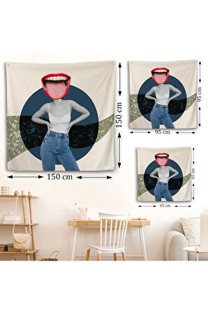 Kot Pantolonlu Gülümseyen Kadın Duvar Örtüsü-8366