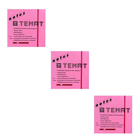 Temat 75 X 75 Mm Fosforlu Pembe Postit - Yapışkanlı Kağıt 3'LÜ