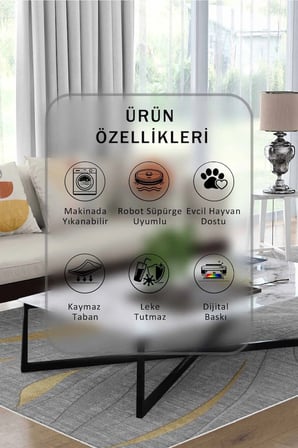 Yıkanabilir Kaymaz Taban Dijital Baskılı Halı ve Yolluk – Leke Tutmaz Salon & Mutfak Halısı