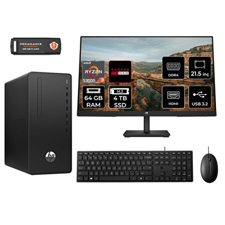 HP PRO TOWER 295 G9 MA13EAD200 R3 5300G 64GB RAM 4TB SSD RX550 4GB 21.5" FDOS MASAÜSTÜ PC