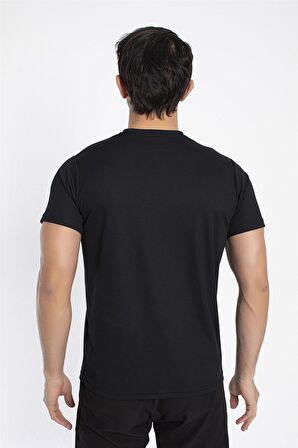 Crozwise V Yaka Erkek Siyah Spor T-shirt - 7136-10