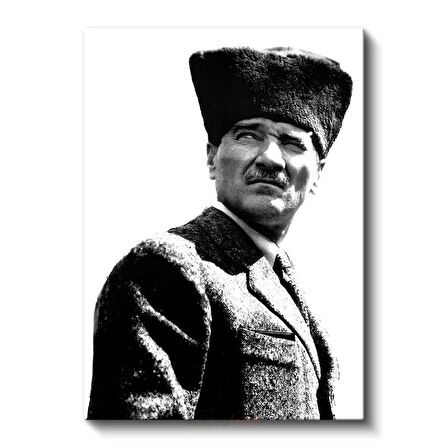 Kalpaklı Atatürk - Beyaz Fonda Portre Kanvas Tablo