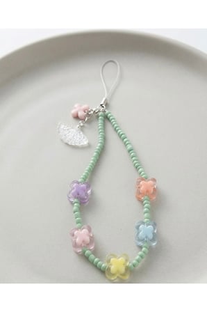 Boncuk Detaylı Pastel Tonlarda Telefon Askı İpi ve Süsü