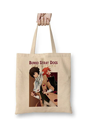 Bungou Stray Dogs Anime Osamu Dazai x Chuuya Nakahara Bez Çanta Uzun Saplı Alışveriş Çantası