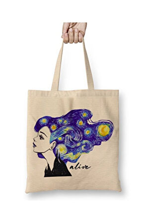 Alive Vincent Van Gogh Bez Çanta Uzun Saplı Alışveriş Çantası Plaj Çantası