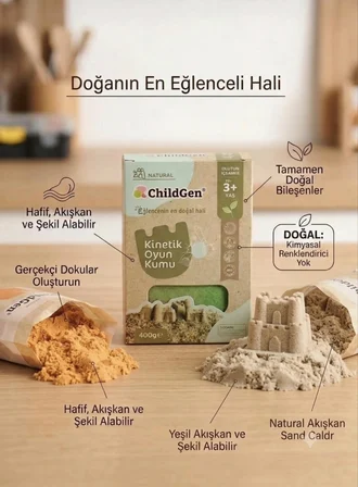 3 Ü BİR ARDA ChildGen Kinetik Oyun Kumu 400 g – 3+ Yaş