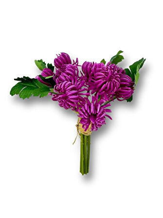 Yapay Çiçek Doğmamış Mor Krizantem Demeti 5 Dallı Gelin Çiçeği Ve Aranjman Aradal Çiçeği 24cm