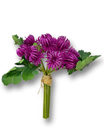 Yapay Çiçek Doğmamış Mor Krizantem Demeti 5 Dallı Gelin Çiçeği Ve Aranjman Aradal Çiçeği 24cm