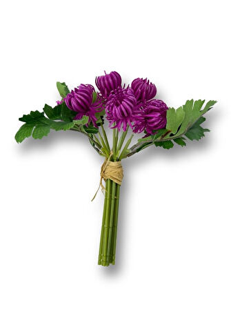 Yapay Çiçek Doğmamış Mor Krizantem Demeti 5 Dallı Gelin Çiçeği Ve Aranjman Aradal Çiçeği 24cm