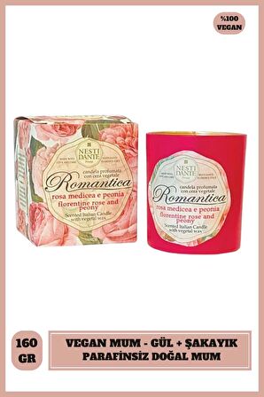 Kokulu Mum Romantica Gül ve Şakayık Kokusu Parafinsiz Vegan Mum 160 g