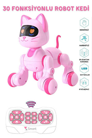 Uzaktan Kumandalı İnteraktif Şarjlı Akıllı Kedi Robot Pembe - 30 Farklı Fonksiyon