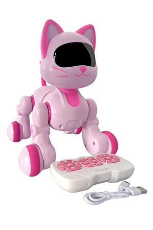 Uzaktan Kumandalı İnteraktif Şarjlı Akıllı Kedi Robot Pembe - 30 Farklı Fonksiyon