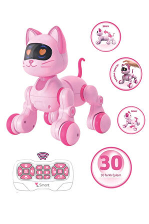 Uzaktan Kumandalı İnteraktif Şarjlı Akıllı Kedi Robot Pembe - 30 Farklı Fonksiyon