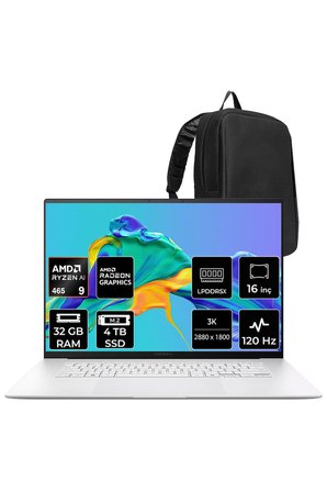 Zenbook S16 Ryzen AI 9 465 32GB RAM 4TB SSD 16" 3K (2880x1800) OLED 120Hz FreeDOS UM5606GASS308WP305 Notebook + PER4 Çanta