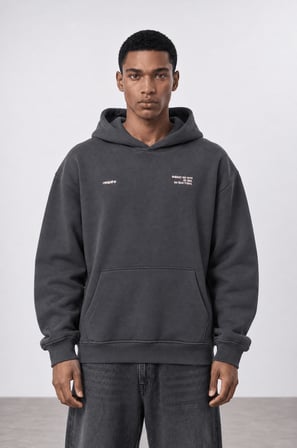 Erkek notbasic Baskılı Oversize Hoodie Füme
