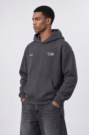 Erkek notbasic Baskılı Oversize Hoodie Füme