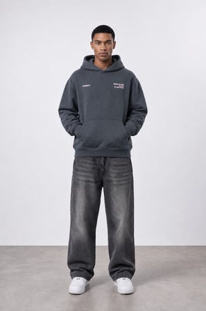 Erkek notbasic Baskılı Oversize Hoodie Füme