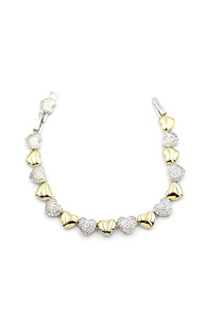 Zirkon Taşlı Kalp Bileklik - ÇOK RENKLİ