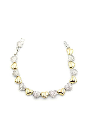 Zirkon Taşlı Kalp Bileklik - ÇOK RENKLİ