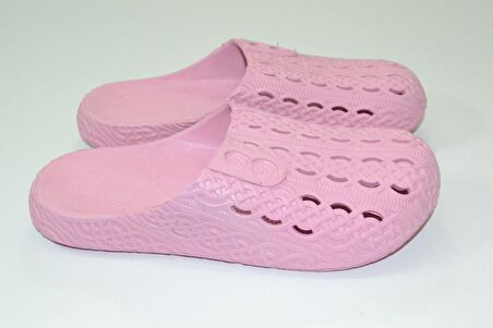 KADIN ÖNÜ KAPALI PVC TABAN PEMBE RENK DÜĞME GÖRÜNÜMLÜ BANYO BALKON TERLİĞİ