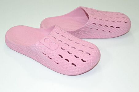 KADIN ÖNÜ KAPALI PVC TABAN PEMBE RENK DÜĞME GÖRÜNÜMLÜ BANYO BALKON TERLİĞİ