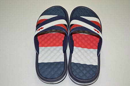 ERKEK KAYMAZ YUMUŞAK MASAJ TABANLI BEYAZ LACİVERT KIRMIZI ÇAPRAZ MODEL EVA TERLİK