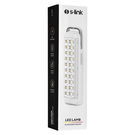 S-Link Sl-3652 Beyaz 40 Smd Ledli 4V 1000Mah Şarjlı Acil Durum Işıldağı Işıldak