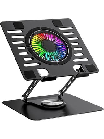 Addison Ad-Rc36 Steely 360 Derece Dönebilen Fanlı Rgb Işıklı Ayarlanabilir Siyah Metal Laptop Stand