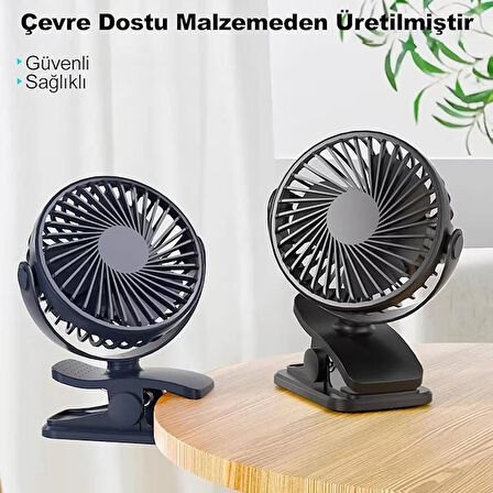 Nekuba Masaüstü Şarjlı Klipsli 360 Derece Dönebilen Portatif Vantilatör Soğutucu Klima Sessiz Tutacaklı Fan