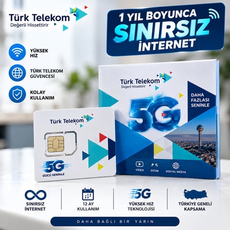 Türk Telekom 1 Yıl Boyunca Sınırsız İnternet – 5G Data Hat