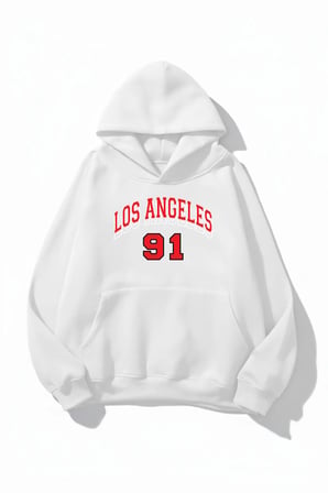 Unisex Yumuşak Dokulu Los Angeles 91 Baskılı Tasarım Oversize 3 İplik Hoodie Sweatshirt