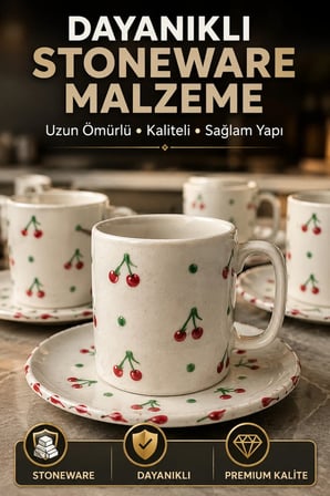 6 Kişilik Seramik Kahve Fincan Takımı Yuvarlak Sunum Tabaklı Porselen Türk Kahvesi Fincan Seti