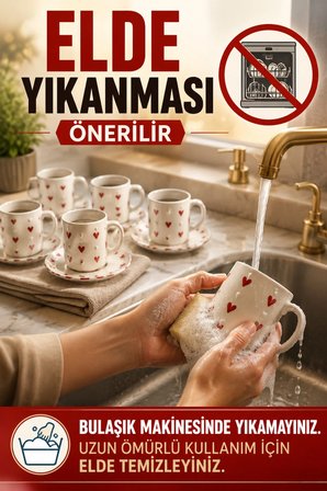 6 Kişilik Seramik Kahve Fincan Takımı Yuvarlak Sunum Tabaklı Porselen Türk Kahvesi Fincan Seti