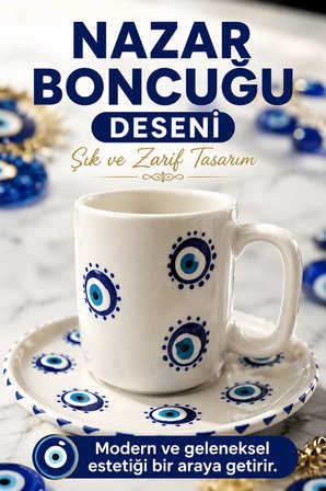 6 Kişilik Seramik Kahve Fincan Takımı Yuvarlak Sunum Tabaklı Porselen Türk Kahvesi Fincan Seti