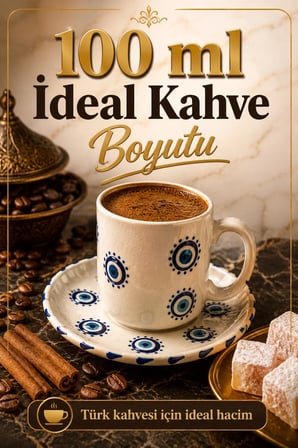 6 Kişilik Seramik Kahve Fincan Takımı Yuvarlak Sunum Tabaklı Porselen Türk Kahvesi Fincan Seti