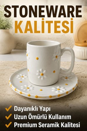 6 Kişilik Seramik Kahve Fincan Takımı Yuvarlak Sunum Tabaklı Porselen Türk Kahvesi Fincan Seti
