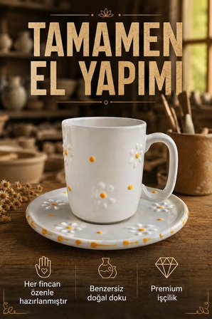6 Kişilik Seramik Kahve Fincan Takımı Yuvarlak Sunum Tabaklı Porselen Türk Kahvesi Fincan Seti