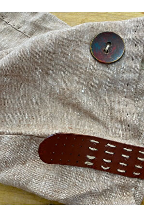 Taba Renk Deri Askılı Keten Plaj Çanta